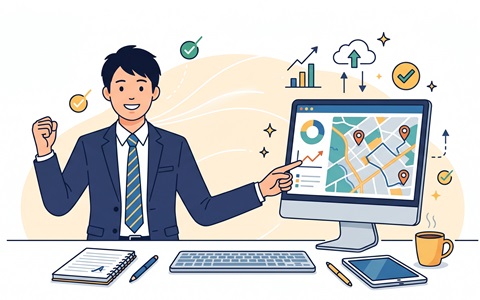 複数レイヤーが1つの地図に美しく重なるイラスト